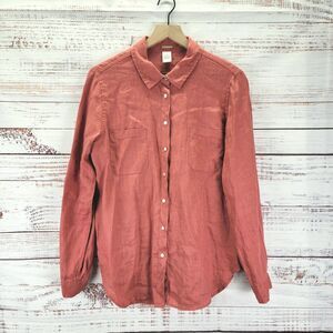 Magaschoni Shirt Womens M Coral Button Down Pockets Linen Long Sleeve Relax EUC